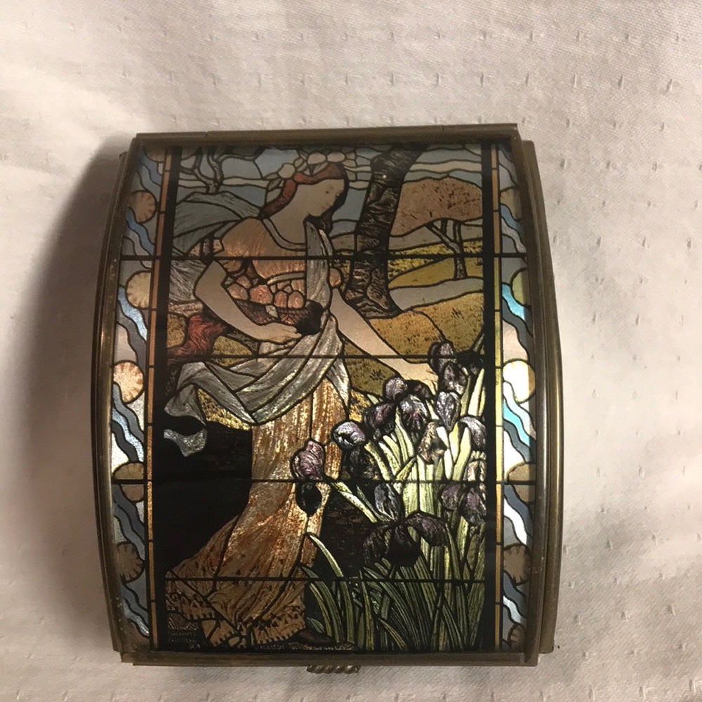 Vintage Cloisonné Glass and Brass Jewelry Box - Plays “Angels Among Us”